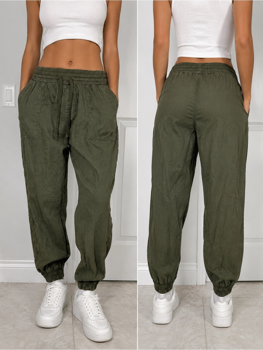 A New Day Olive Green Lyocell Cotton Cargo Jogger Pants Women’s Size M